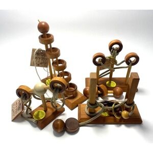 Stumps Lumberjack Wood Brain Teaser Puzzles Lot of 4 ~ Vintage 1990's